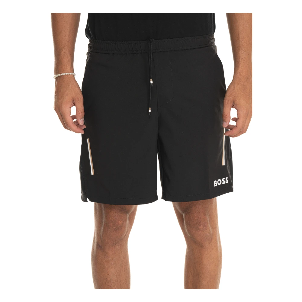 Boss Drawstring Shorts met Zijlogo Black Heren