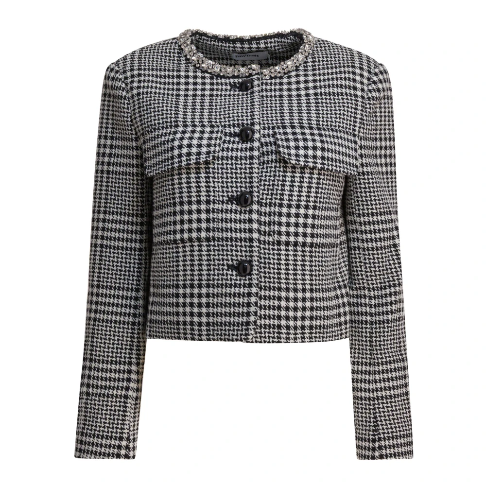 Self Portrait - Schwarze Houndstooth Crystal Trim Jacke - Jackets - Damen - Schwarzk - M - Bild 4