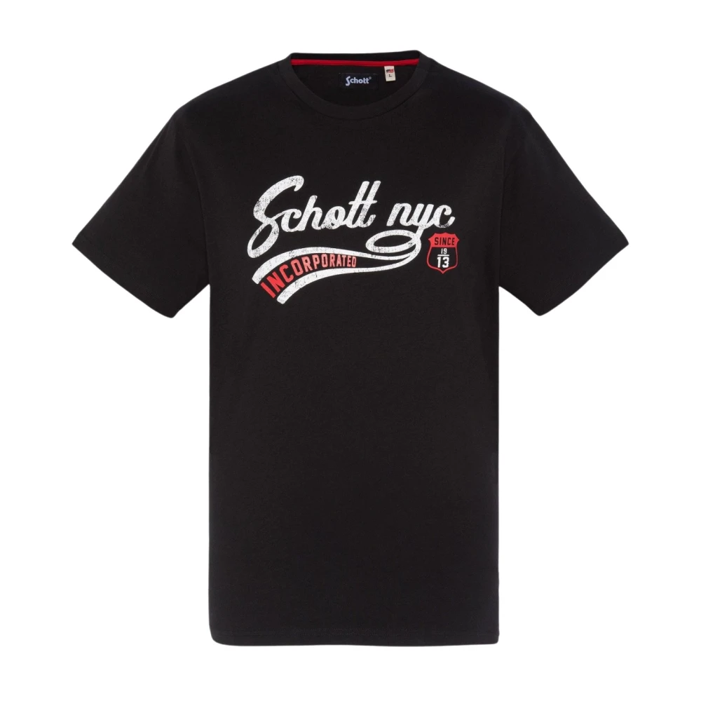 Schott NYC Katoenen handtekening T-shirt Zwart Black Heren