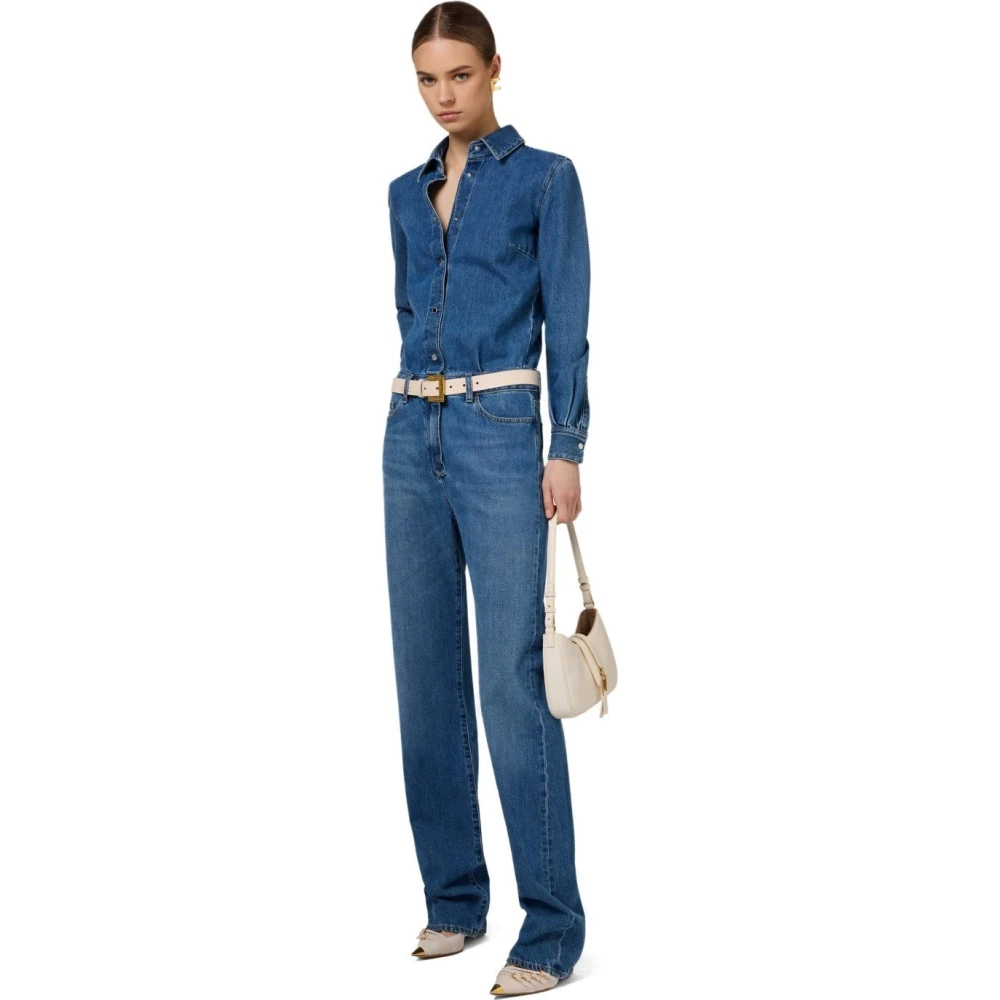 Elisabetta Franchi Blauwe Denim Jumpsuit met Zilveren Knopen Blue Dames