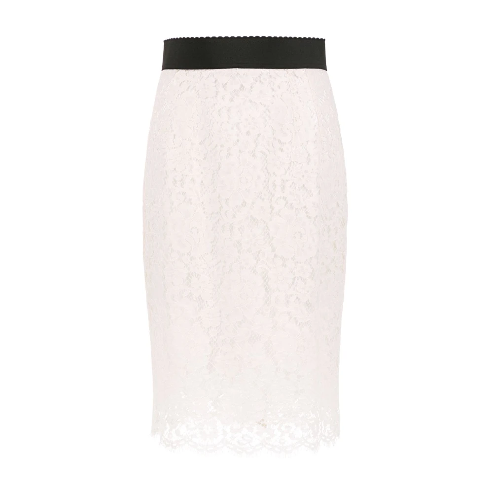 Dolce & Gabbana Blommig Spets Midi Kjol Vit White, Dam