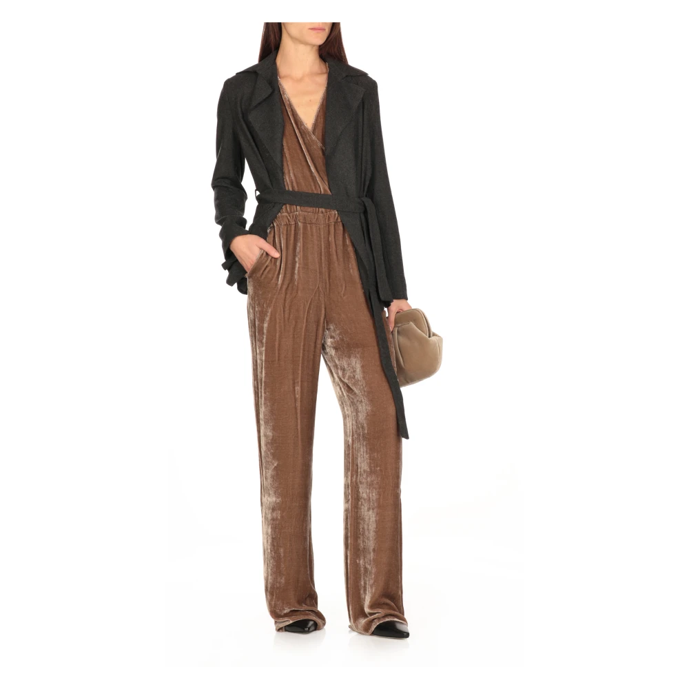 Antonelli Firenze Bruin Fluweel Pak V-Hals Mouwloze Jurk Brown Dames