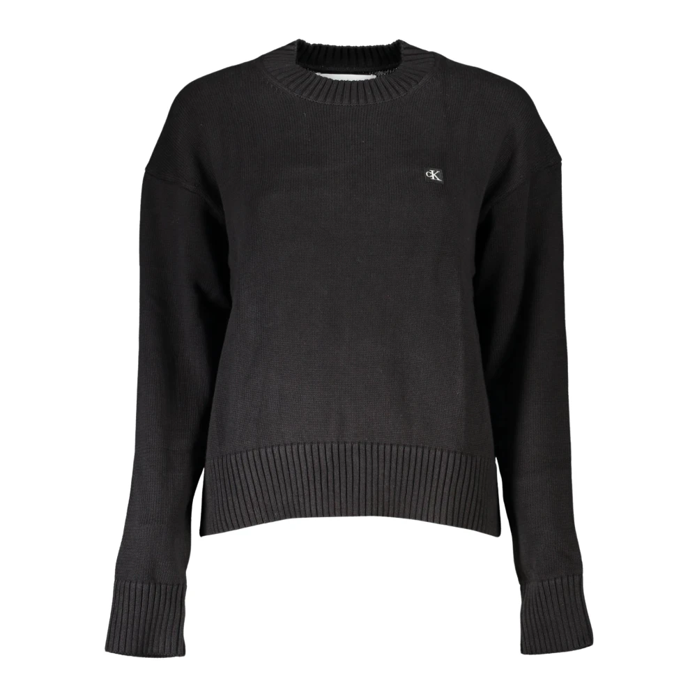 Calvin Klein Women's Black Round-Neck Knitwear, Xl, Long Sleeve Cotton Top