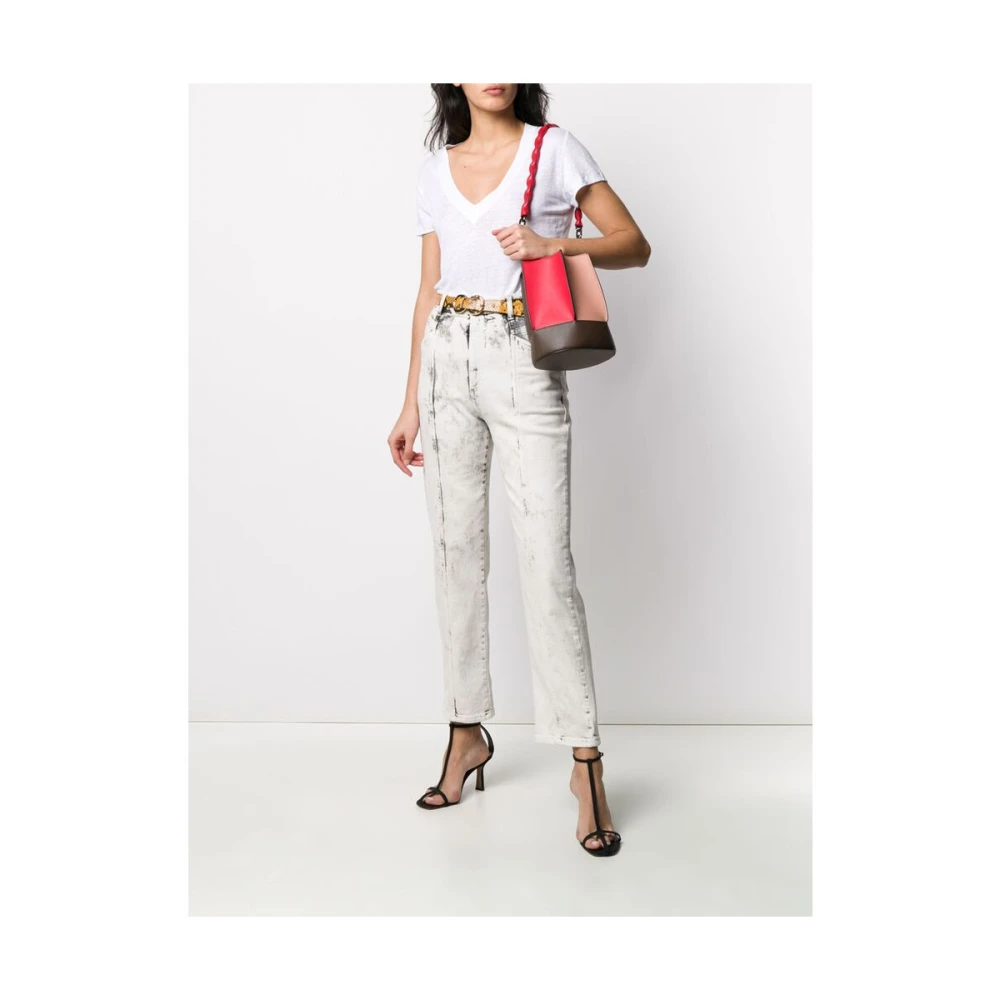 IRO Witte Linnen Burn-Out V-hals T-shirt White Dames