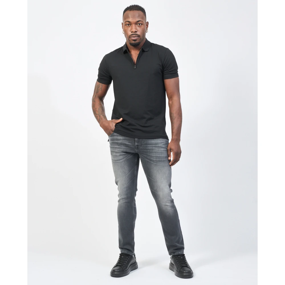 Hugo Boss Zwarte Zip Polo Shirt Slub-Garen Black Heren