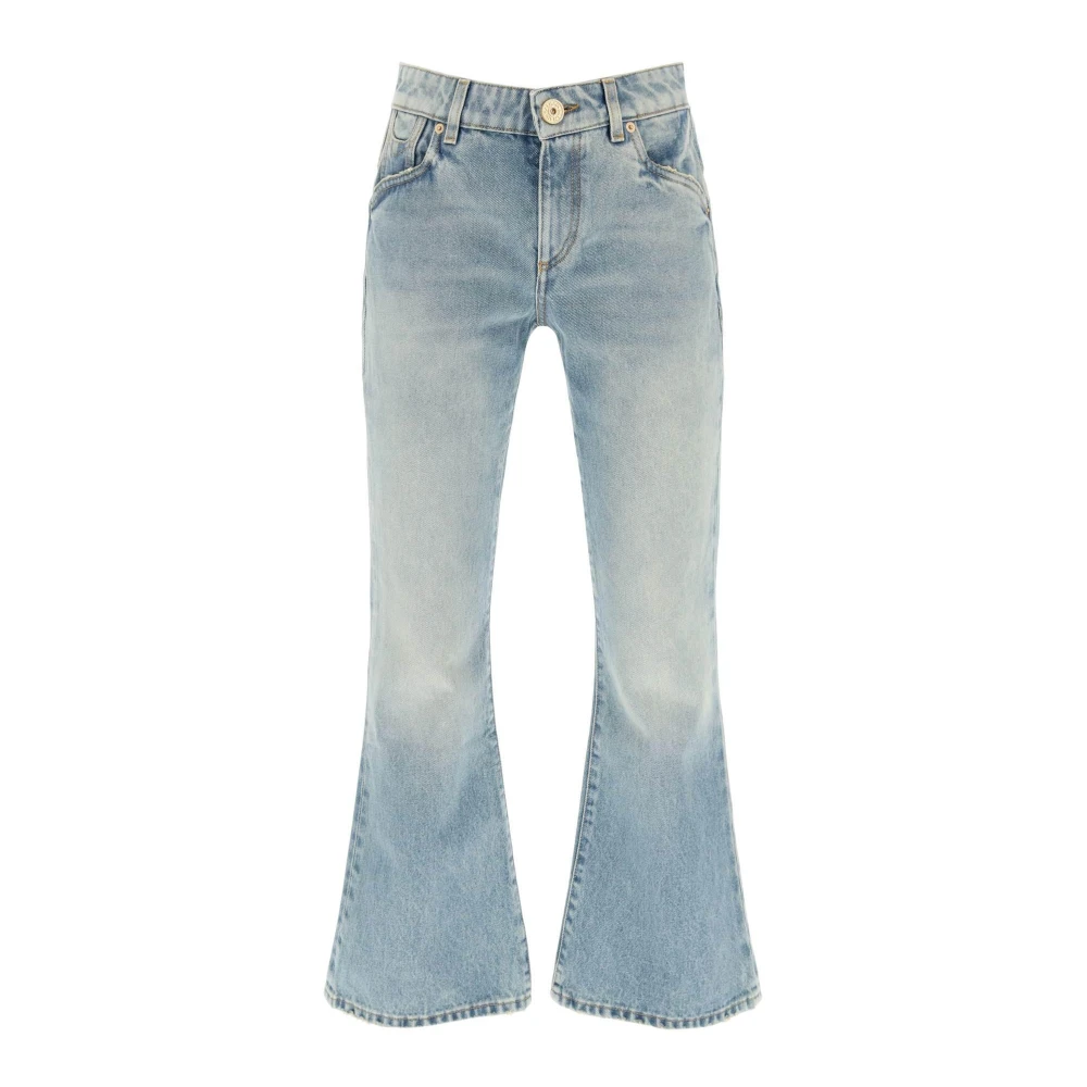 Balmain Vintage Western Crop Bootcut Jeans Blue Dames