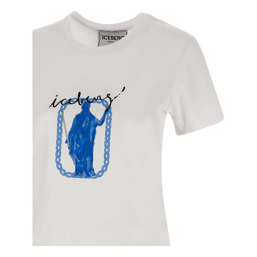 Iceberg Dames Roma Print Katoenen T-Shirt White Dames