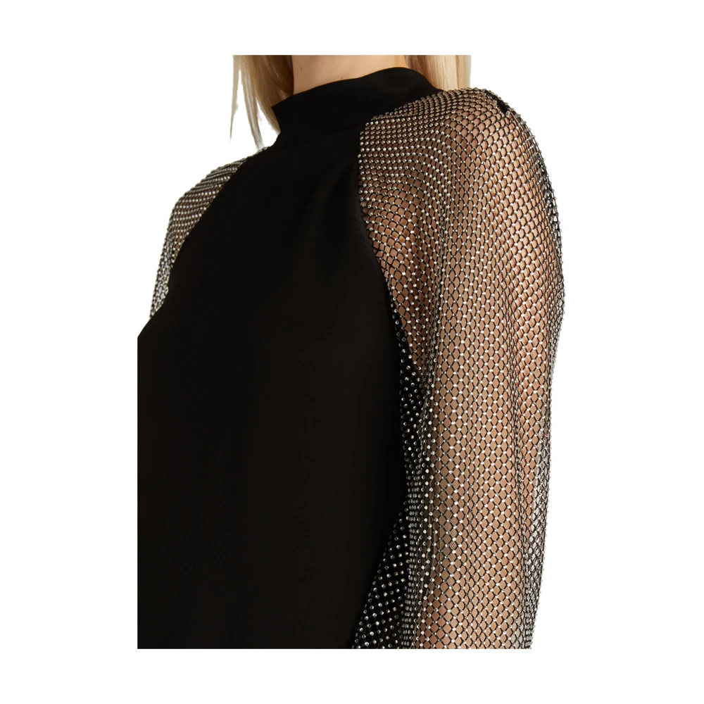 Genny Elegante top met wijde mouwen van mesh met strass Black Dames