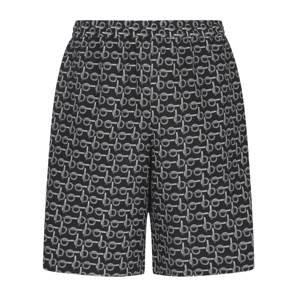 Burberry Zijden Logo Print Shorts Black Heren