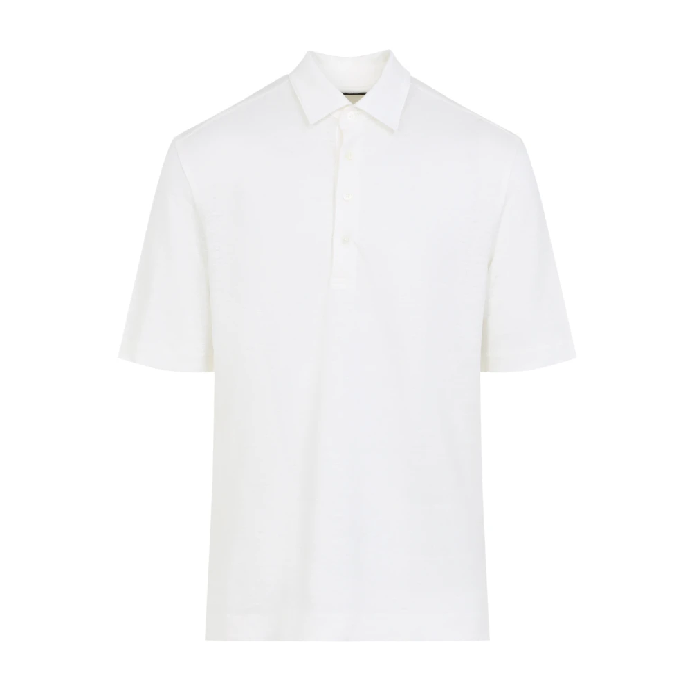 Zegna Men's White Polo Shirts, Xl, Oasi Linen Polo