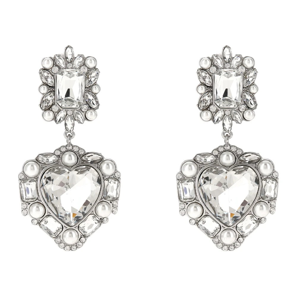 Self Portrait Women's Gray Crystal Pearl Tiered Heart Earrings