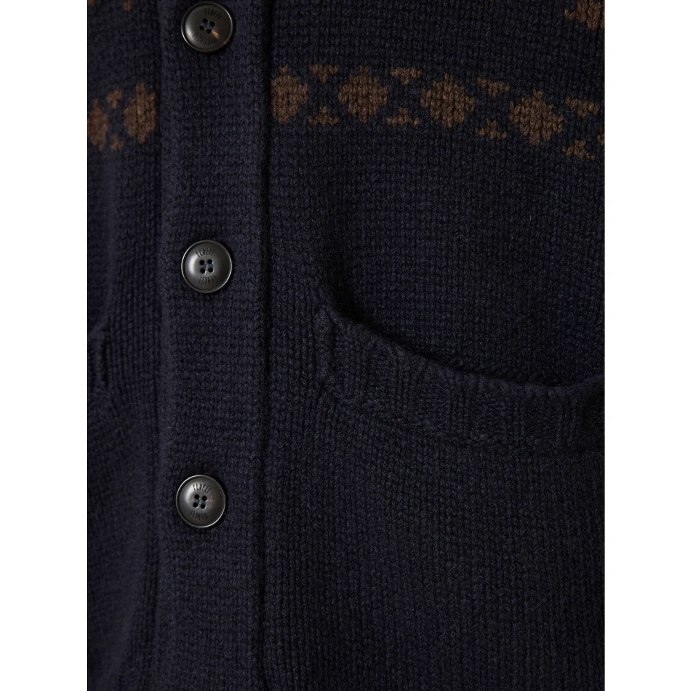 Fedeli Luxe Cashmere Cardigan Made in Italy Blue Heren