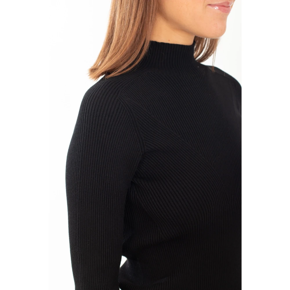 Lacoste Geribbelde hoge hals lange mouwen top Black Dames