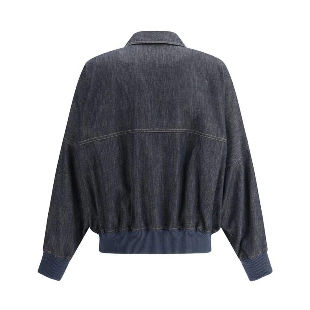 BRUNELLO CUCINELLI Geribbelde Denimjack met Ritssluiting Blue Dames