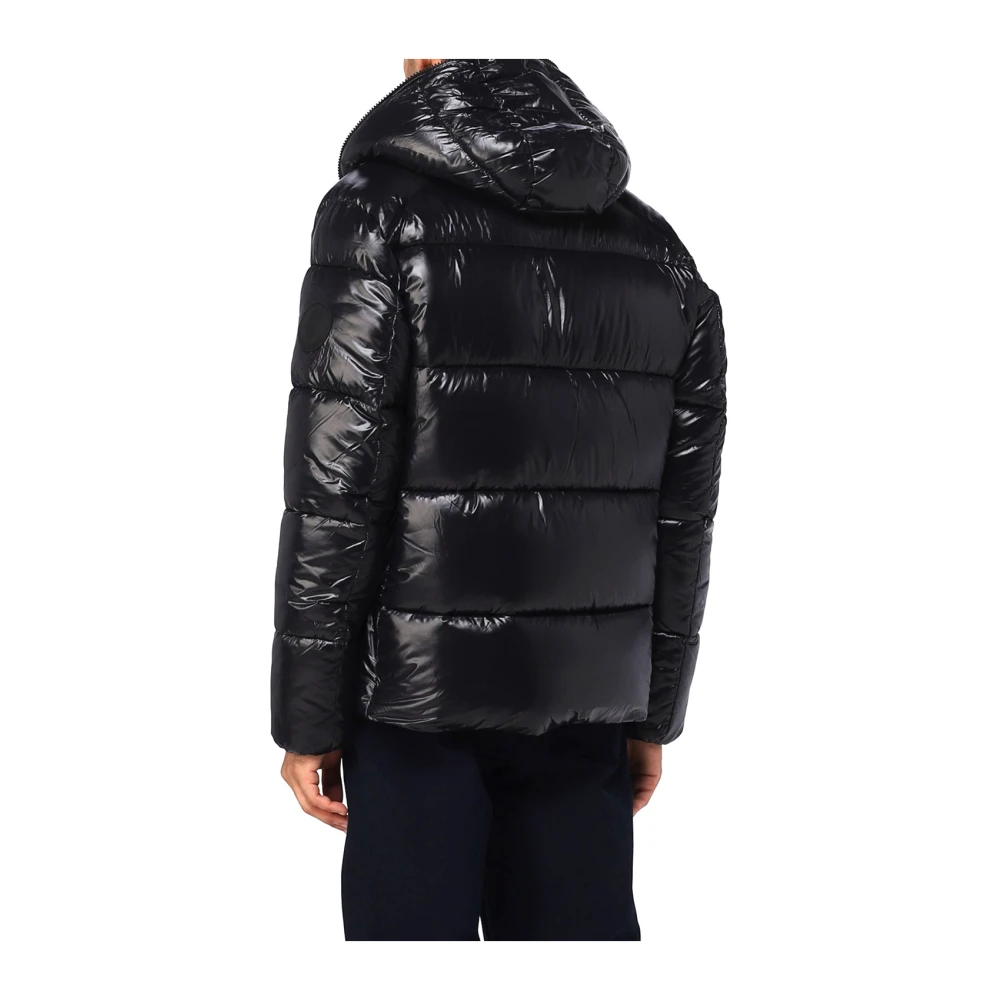 Save The Duck Zwarte gewatteerde jas met capuchon Black Heren