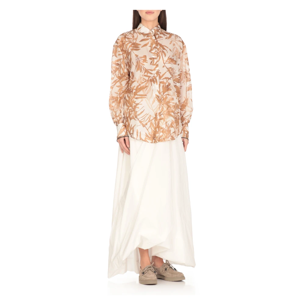 BRUNELLO CUCINELLI Beige Zijden Shirt met Kraag Beige Dames
