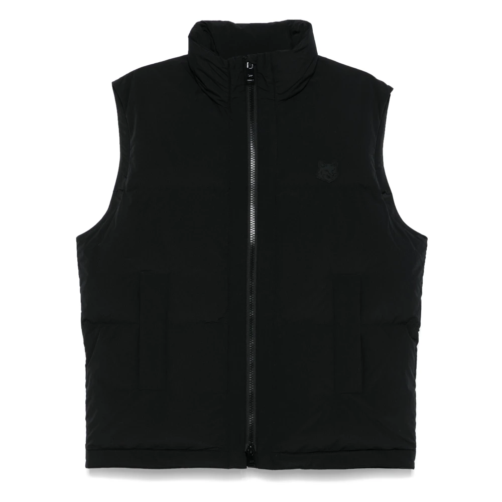 Maison Kitsuné Zwarte Gewatteerde Gilet met Vos Motief Black Heren