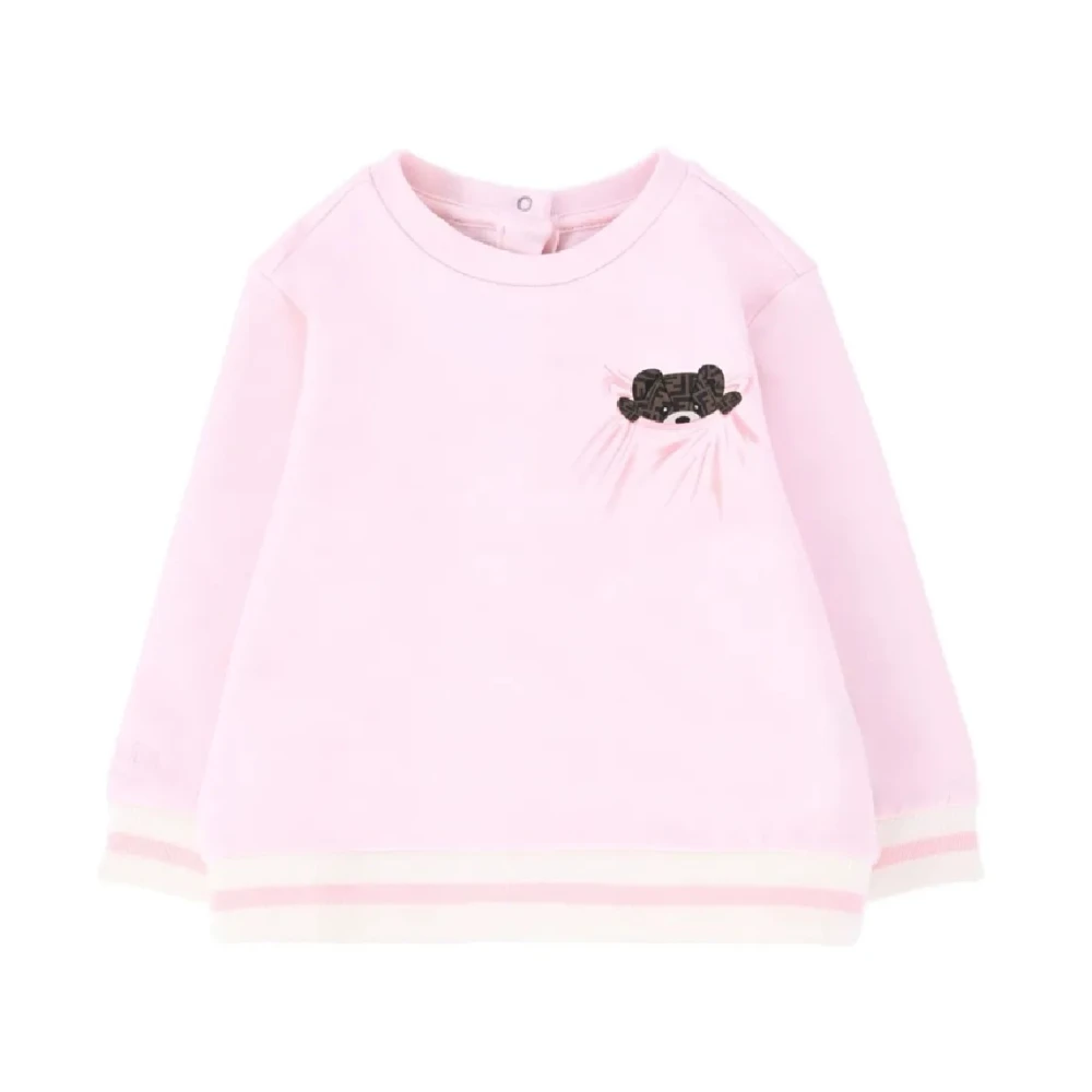 Fendi Girls Pink Bear Patch Crewneck Sweatshirt - Kids Sweatshirts - 2 Y - Kids