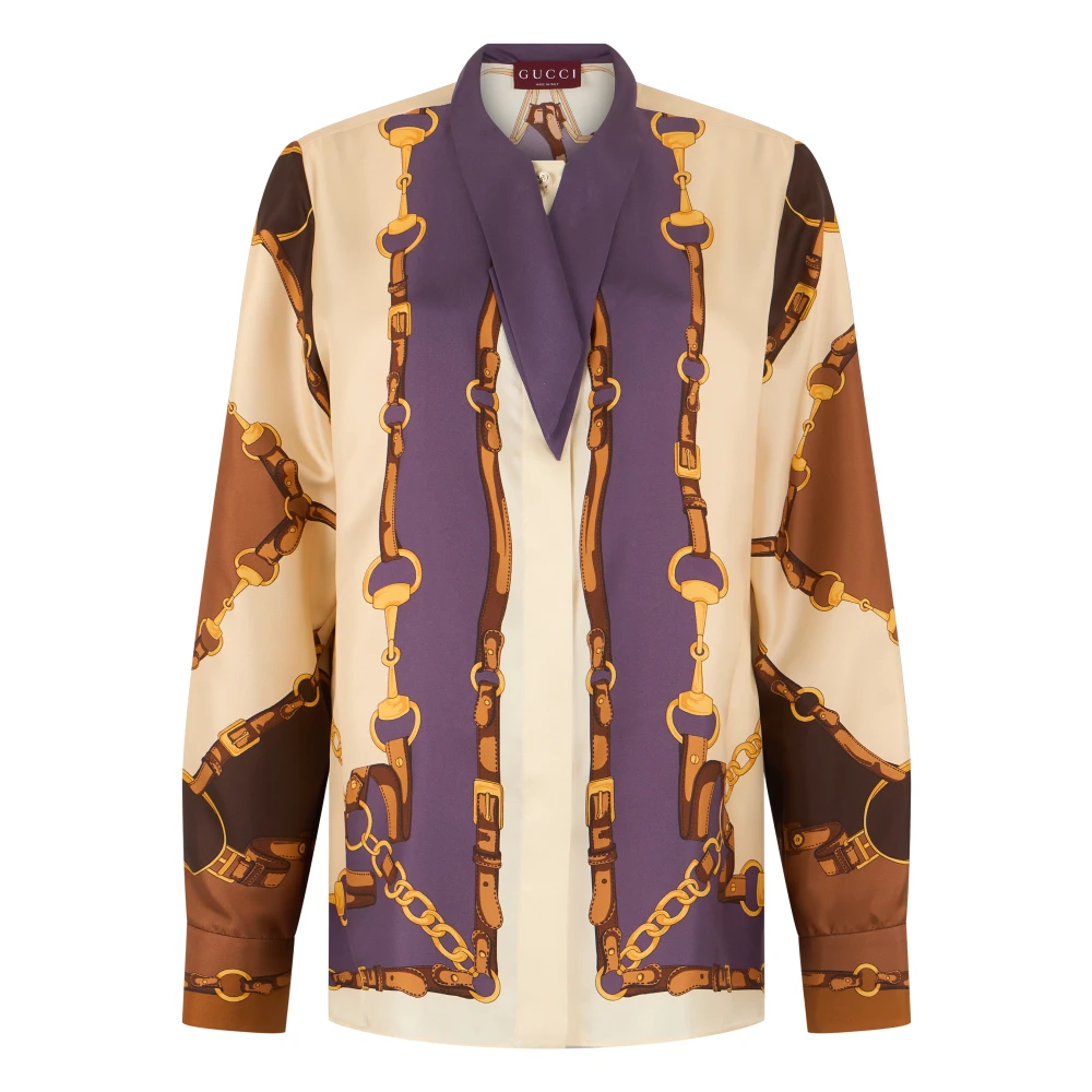 Gucci Women's Multicolor Shirts, L, Printed Silk Twill Shirt
