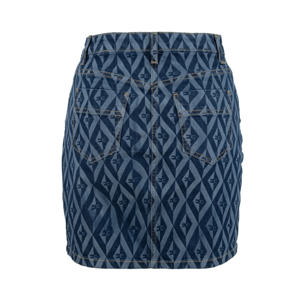 Elisabetta Franchi Denim Rok met Logo Detail en Zakken Blue Dames