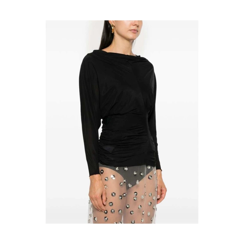 Dries Van Noten Zwarte Gedrapeerde Boothals Trui Black Dames