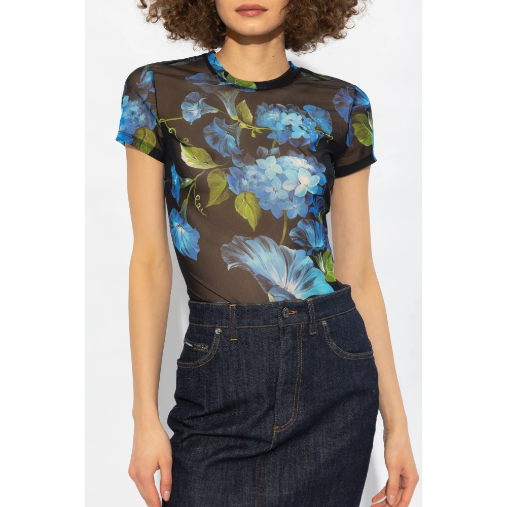 Dolce & Gabbana T-shirt met bloemenmotief Blue Dames