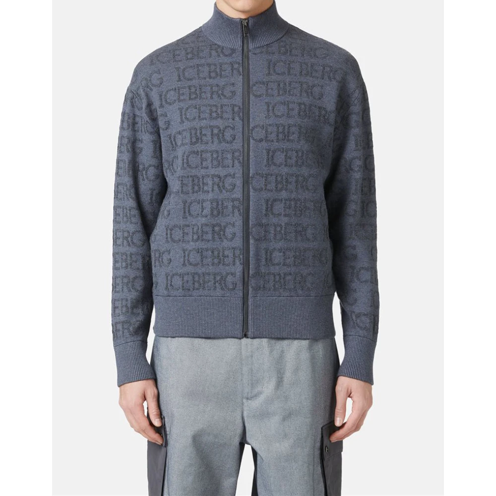 Iceberg Jacquard gebreide bomberjack Gray Heren