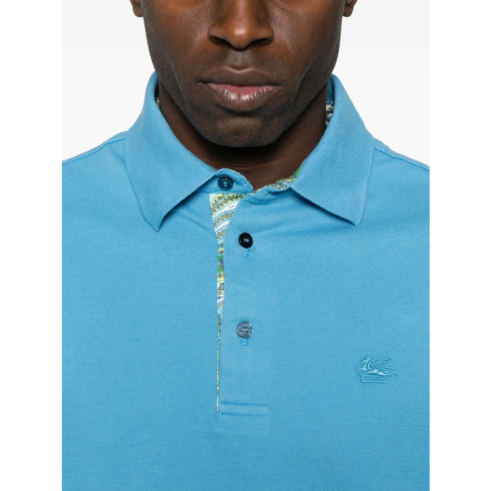 ETRO Blauwe Splash Polo Shirt Korte Mouw Blue Heren