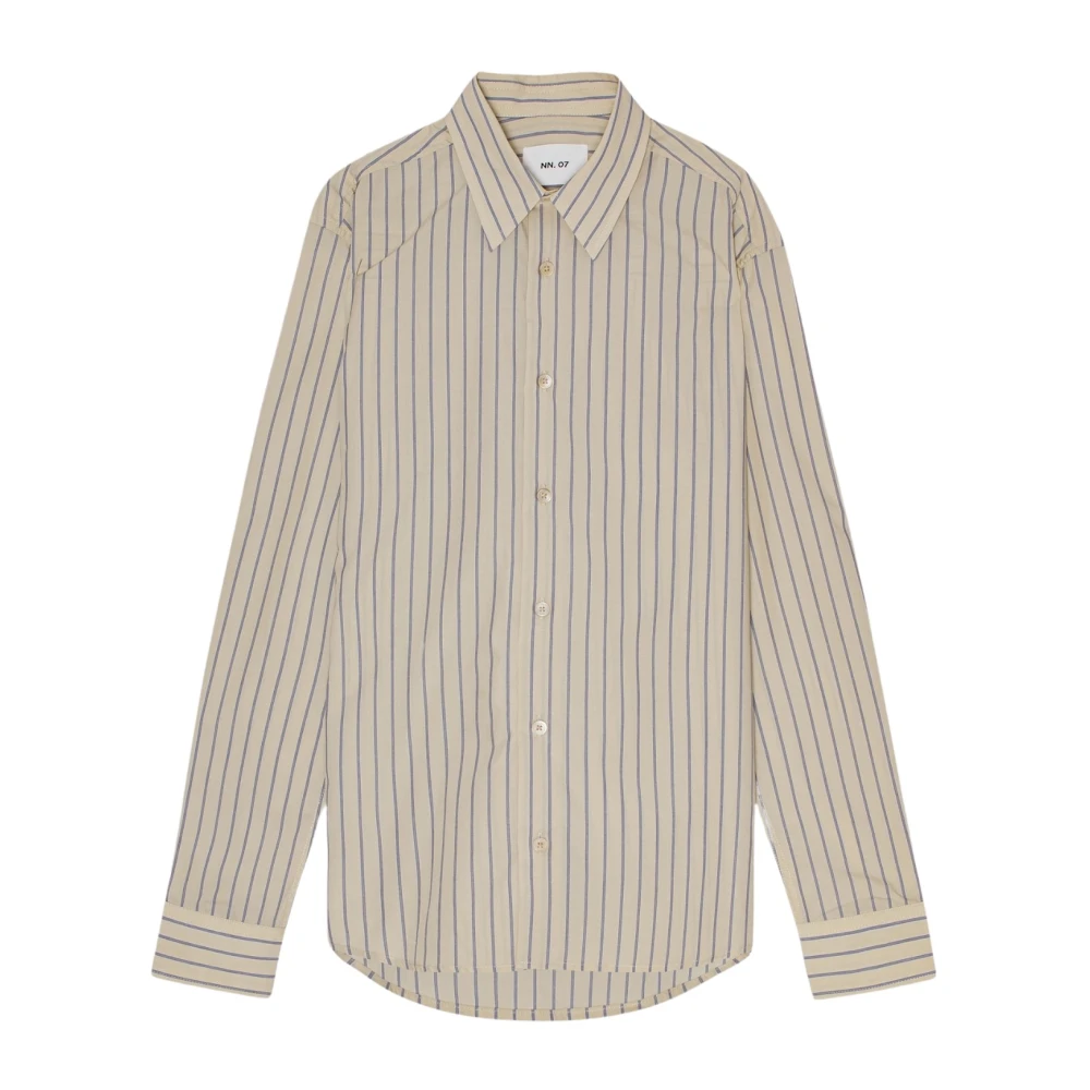 Nn07 Gestreept katoenen overhemd met parelmoerknopen Beige Heren