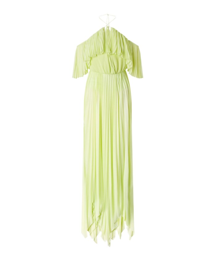green-halterneck-off-shoulder-dress