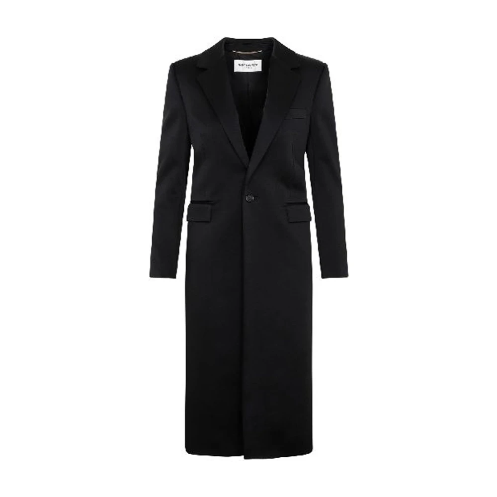 Saint Laurent Satijnen Jas met Knoopsluiting Black Dames