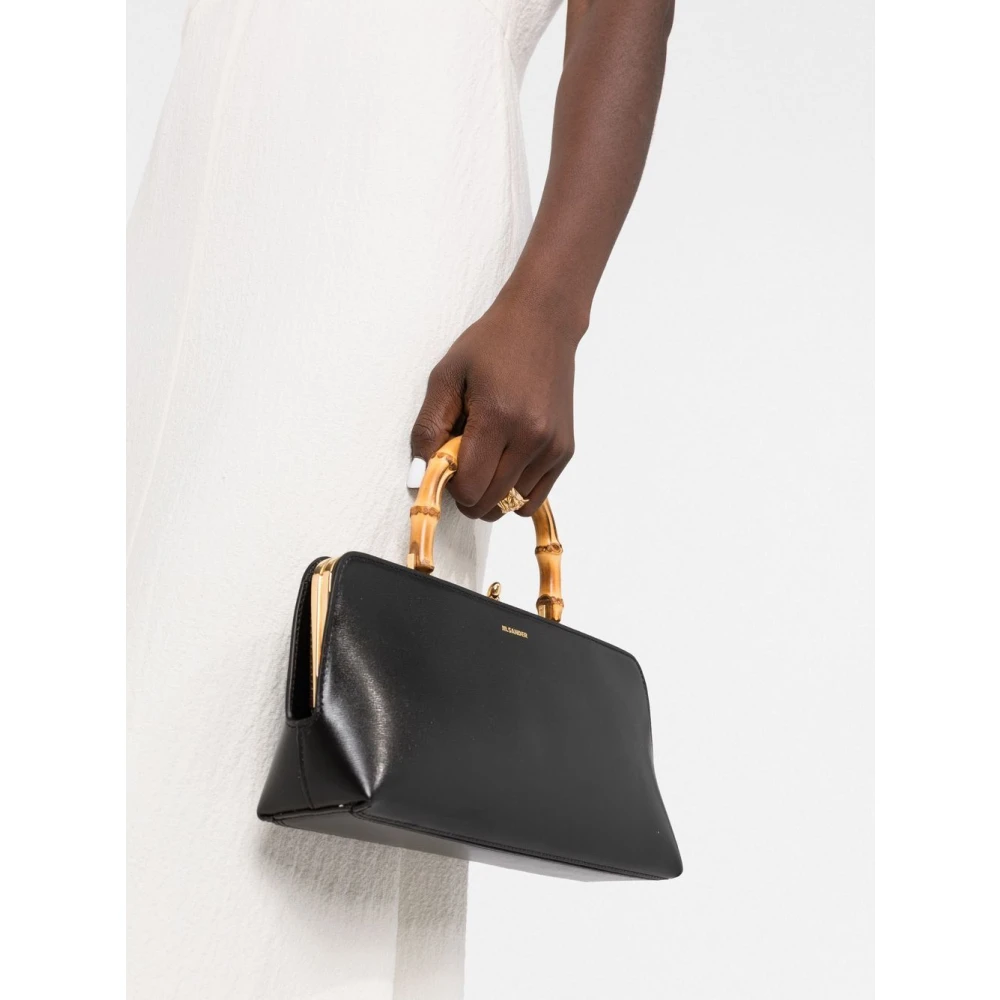 Jil Sander Zwarte Handtas met Bamboe Handvat Black Dames