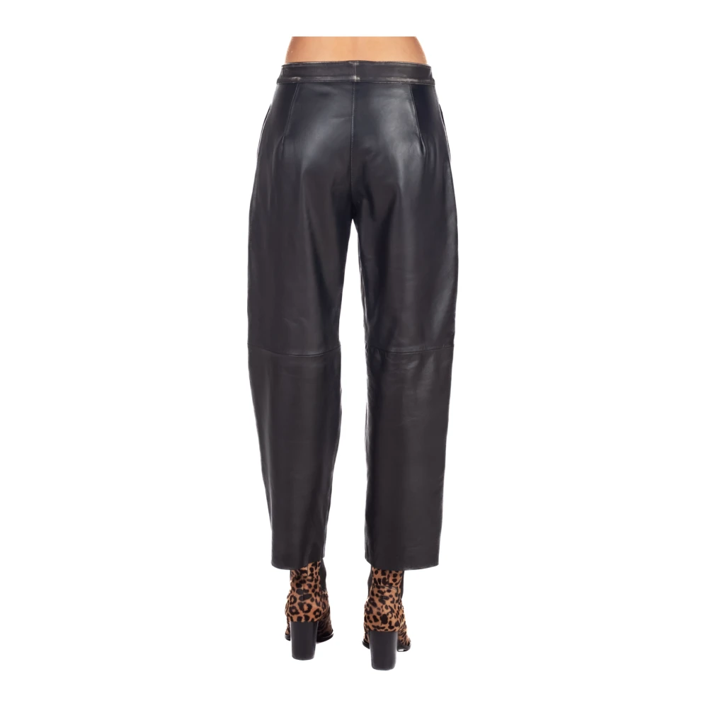 Liviana Conti Zwarte leren taps toelopende broek Black Dames