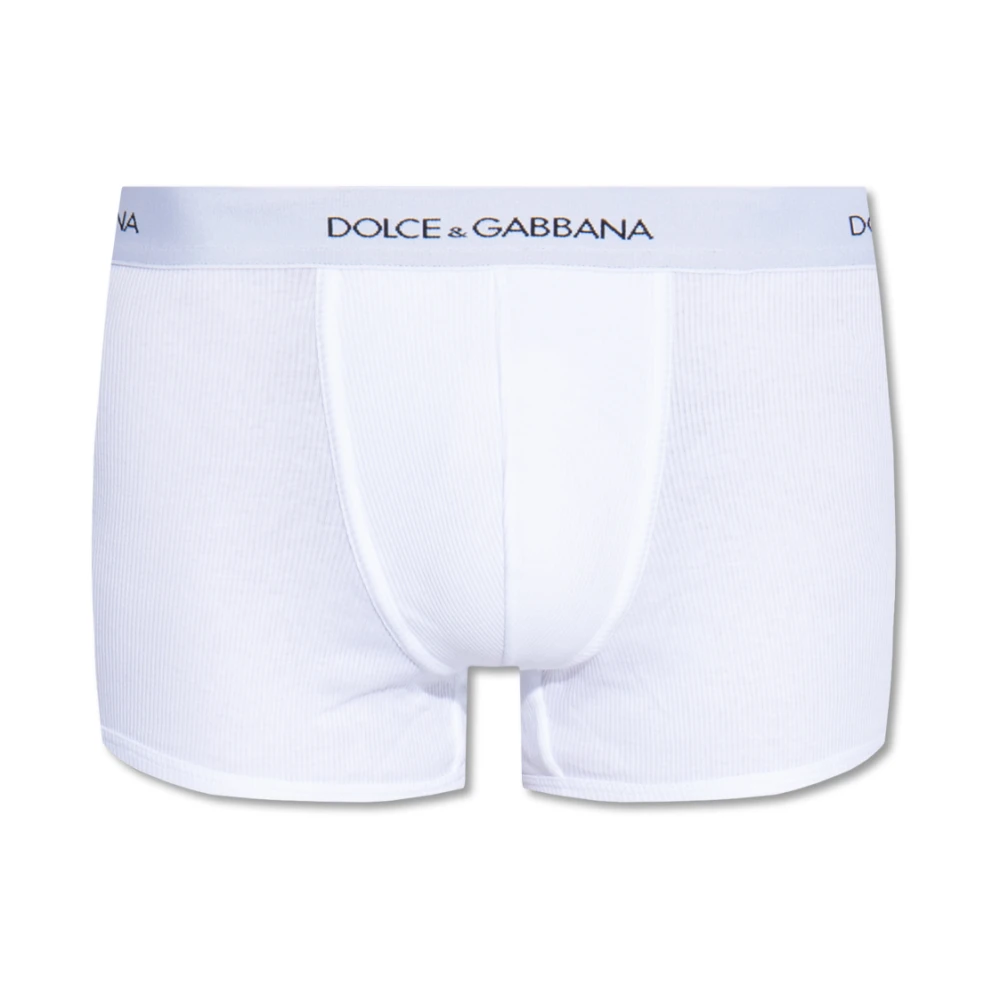Dolce & Gabbana Logo Taille Katoenen Boxershorts White Heren