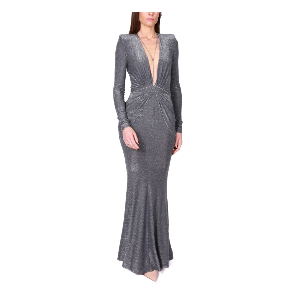 Elisabetta Franchi Zilveren Lurex Jersey Zeemeermin Jurk Gray Dames