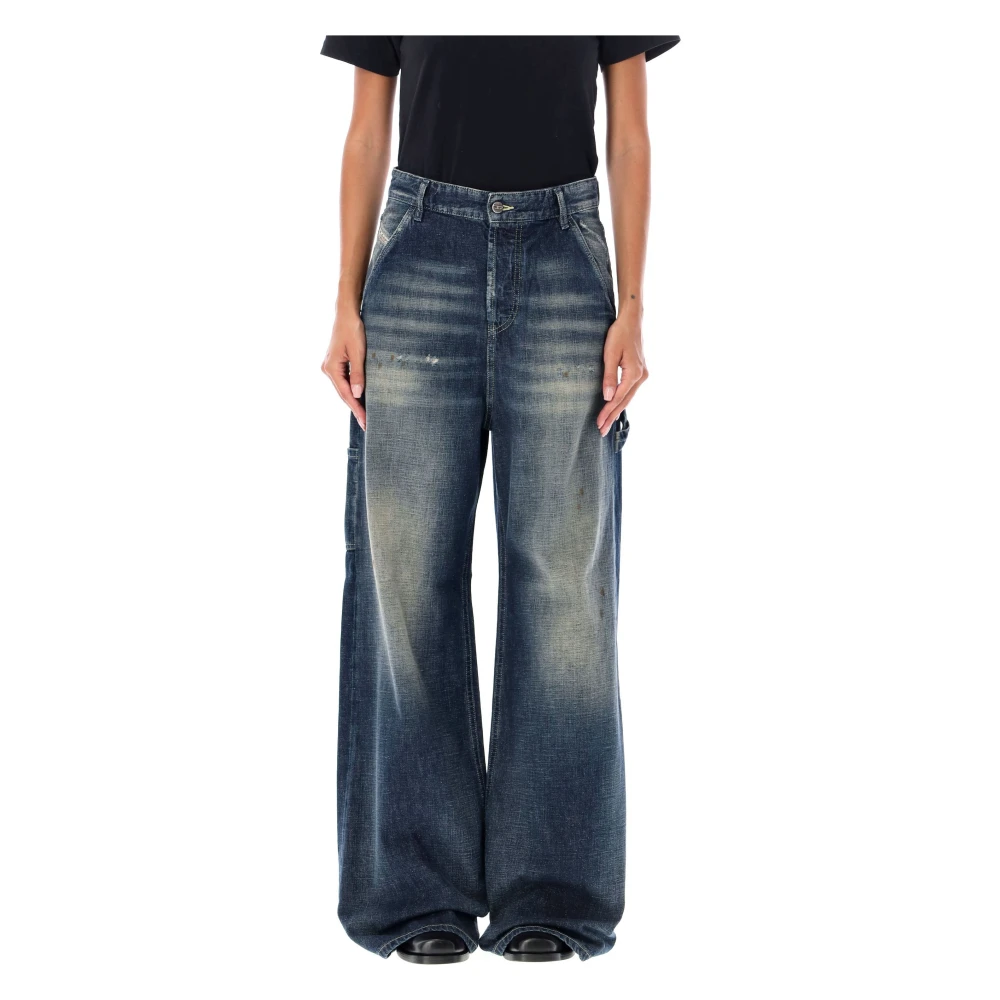 Diesel Blauwe Wassing Wide-Leg Werkjeans Blue Dames