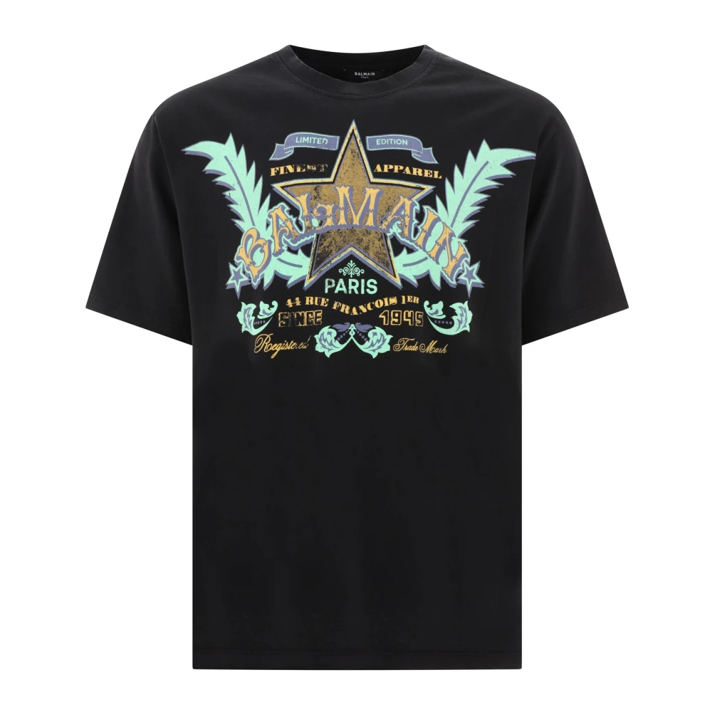 Balmain Vintage Zwart Western Print T-Shirt Black Heren