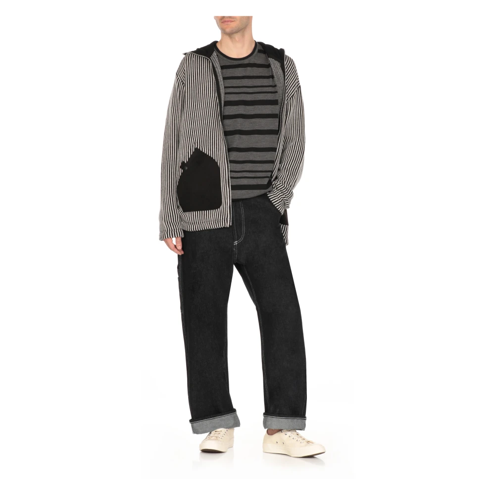 Junya Watanabe Zwarte Gestreepte Katoenen Hoodie Black Heren