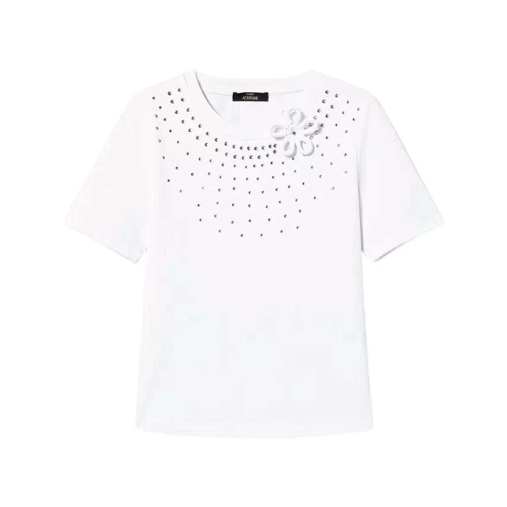 Twinset Reguliere T-shirt met Strass en Bloem White Dames