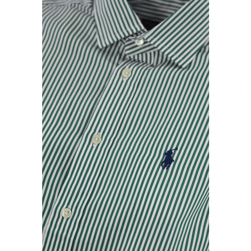 Polo Ralph Lauren Gestreept Katoenen Overhemd Groen Wit Green Dames