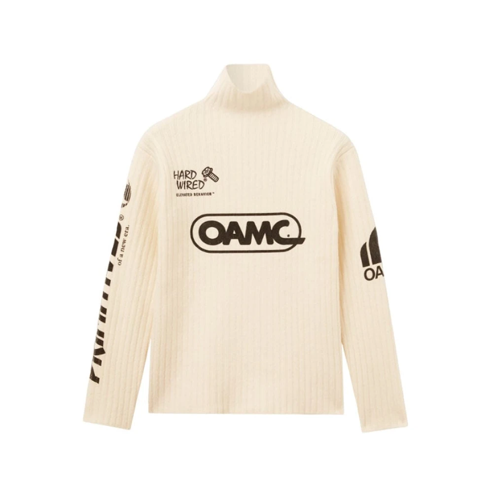 Oamc Grafische Wollen Rollneck Trui in Ecru Beige Heren