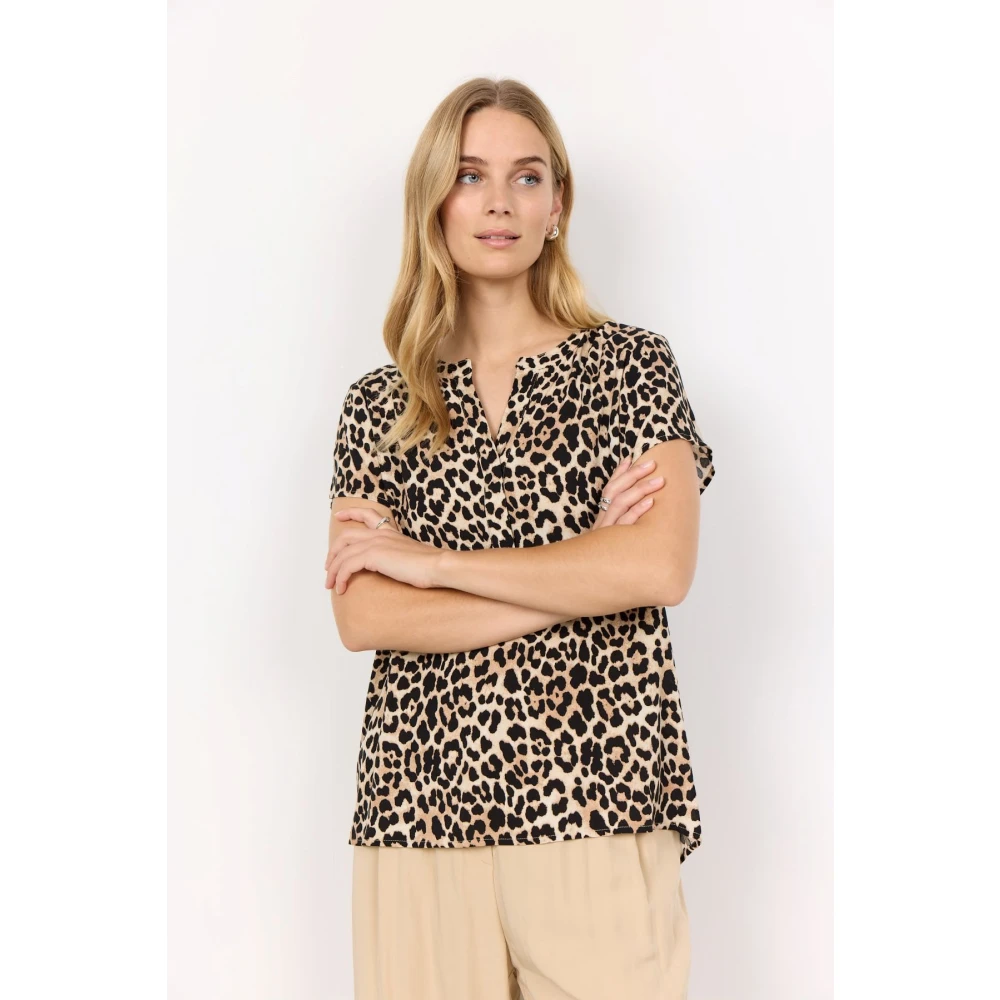 Soyaconcept Luipaardprint V-hals Shirt Beige Dames