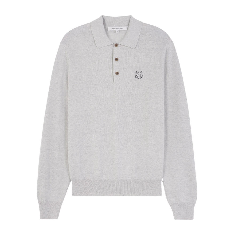 Maison Kitsuné Geborduurde Foxy Patch Wollen Poloshirt Gray Heren