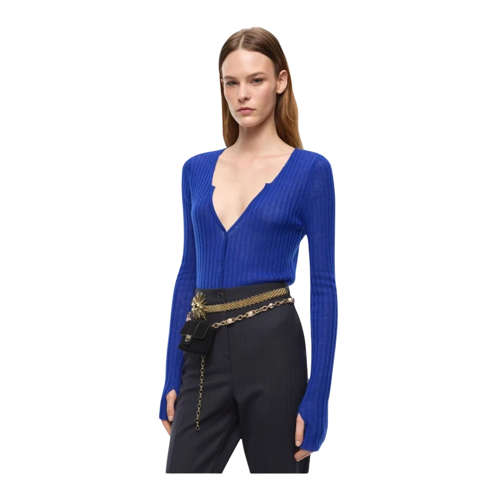 Pinko Donna Blu - Cardigan A Coste Con Bottoni - S - Immagine 2
