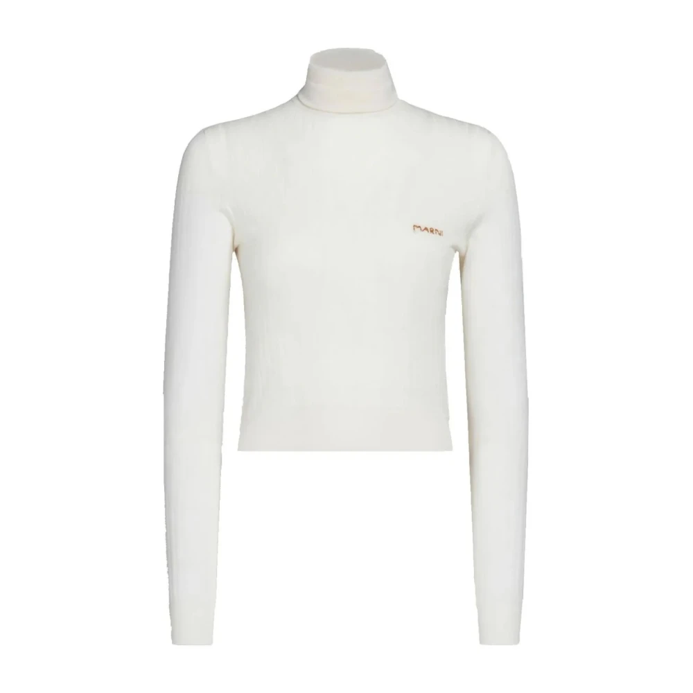 Marni Kvinno Vit Stickade Tröjor Dam, M, Turtleneck Tröja Stickat