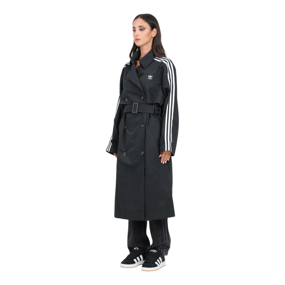 adidas Originals Zwarte trenchcoat met tailleband Black Dames
