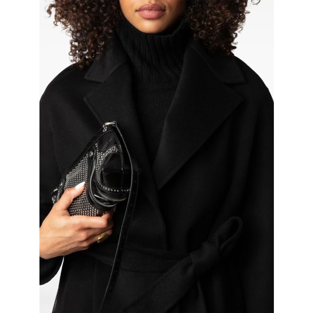 Zadig & Voltaire Lange Zwarte Cashmere Jas Black Dames