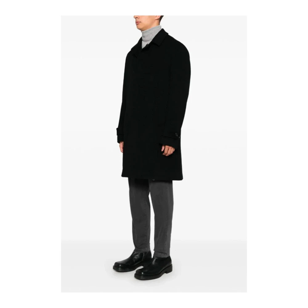 Lardini Zwarte wollen Cubaanse kraagjas Black Heren