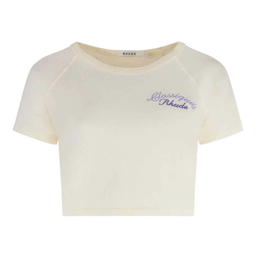 Rhude Logo Katoenen Crop Top met Geribbelde Halslijn Beige Dames