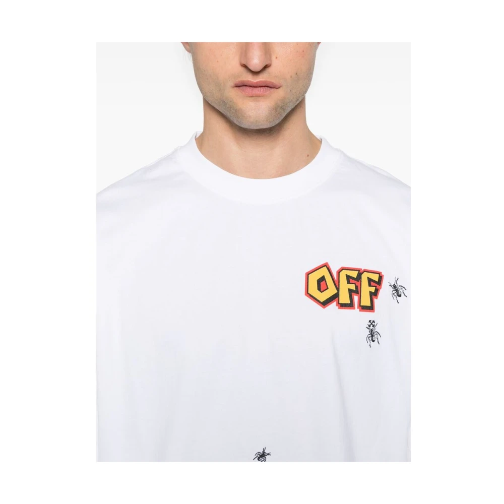Off White Geborduurd Motief Ronde Hals T-shirt White Heren